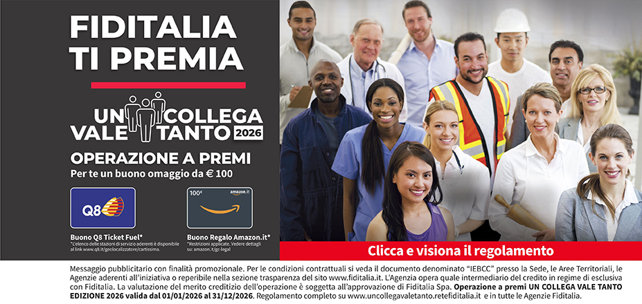 Agenzia Spazio Prestiti Fiditalia | Pescara, Chieti Scalo | Fiditalia ti premia - Vinci un buono omaggio da €100. Operazione a premi. Clicca e visiona il regolamento. Operazione a premi UN COLLEGA VALE TANTO 2025 valida dal 01/01/2025 al 31/12/2025. Regolamento completo www.uncollegavaletanto.retefiditalia.it
